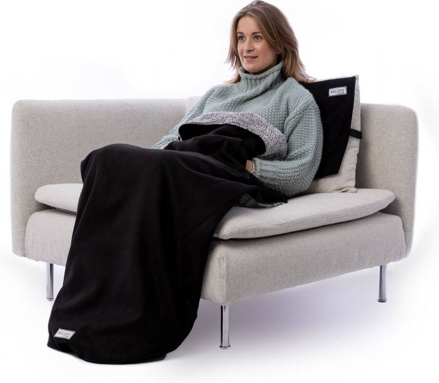 Belieff (M) Cozy deken – dikke deken – voetenzak & handzak fleece plaid – warmtedeken – Bovendeken – Elektrische bovendeken – warmtedeken draadloos (heating element niet inbegrepen) Zwart