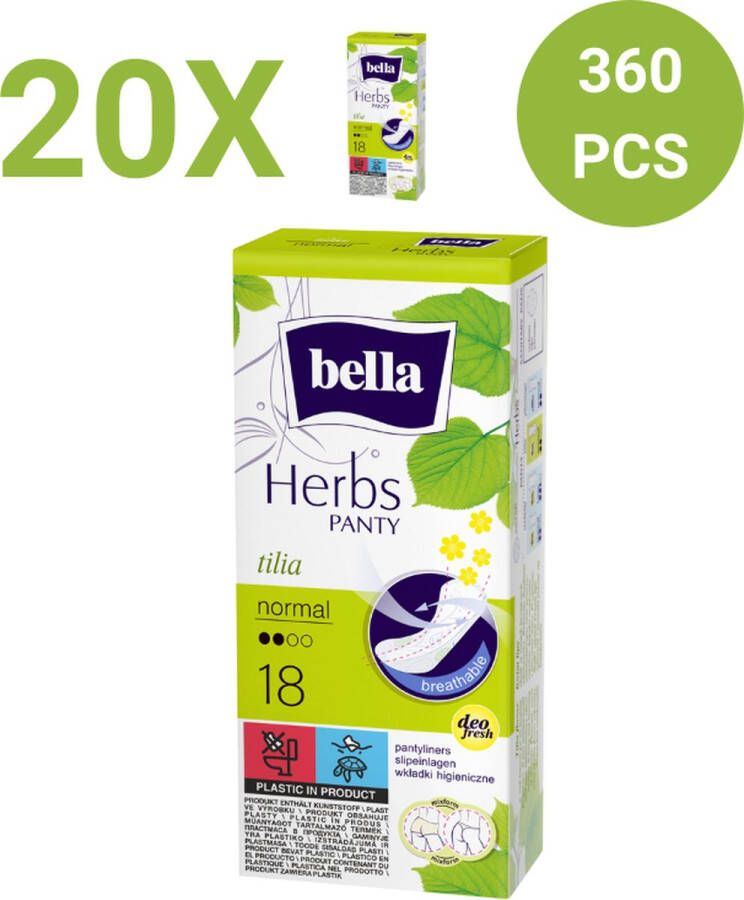 Bella Herbs Inlegkruisje Tilia Normaal (18 stuks Per Pak) pak van 20 Kruid Tilia Ademend deo vers waarde pakket Voordeelverpakking 360 stuks