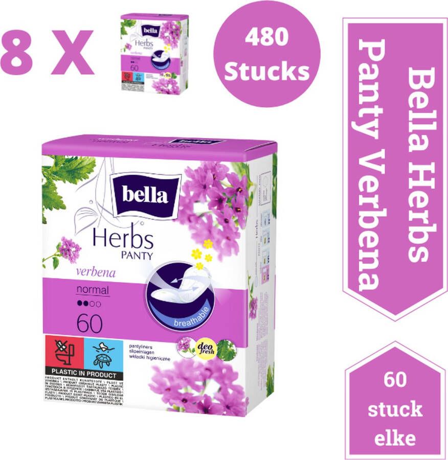 Bella Herbs Inlegkruisje Verbena Normaal (60 stuksin per pak) pak van 8 combo Kruid Verbena Ademend deo vers Hoogwaardige kwaliteit Voordeelverpakking- 480 stucks