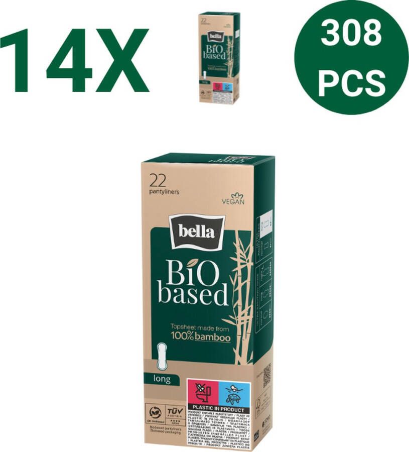 Bella Inlegkruisje Bio Based Long 100% Bamboo Vegan (22 stuks per verpakking) pak van 14 Biogebaseerd milieuvriendelijk gemaakt met bamboe voordeelpakket Voordeelverpakking 308 stucks