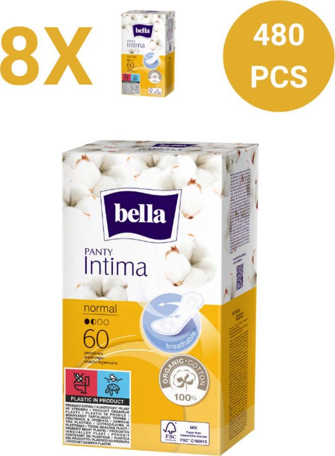 Bella Inlegkruisje Intima Normaal (60 stuks in 1 pak) pak van 8 combo 100% katoen ademend Hoogwaardige kwaliteit 480 stuks