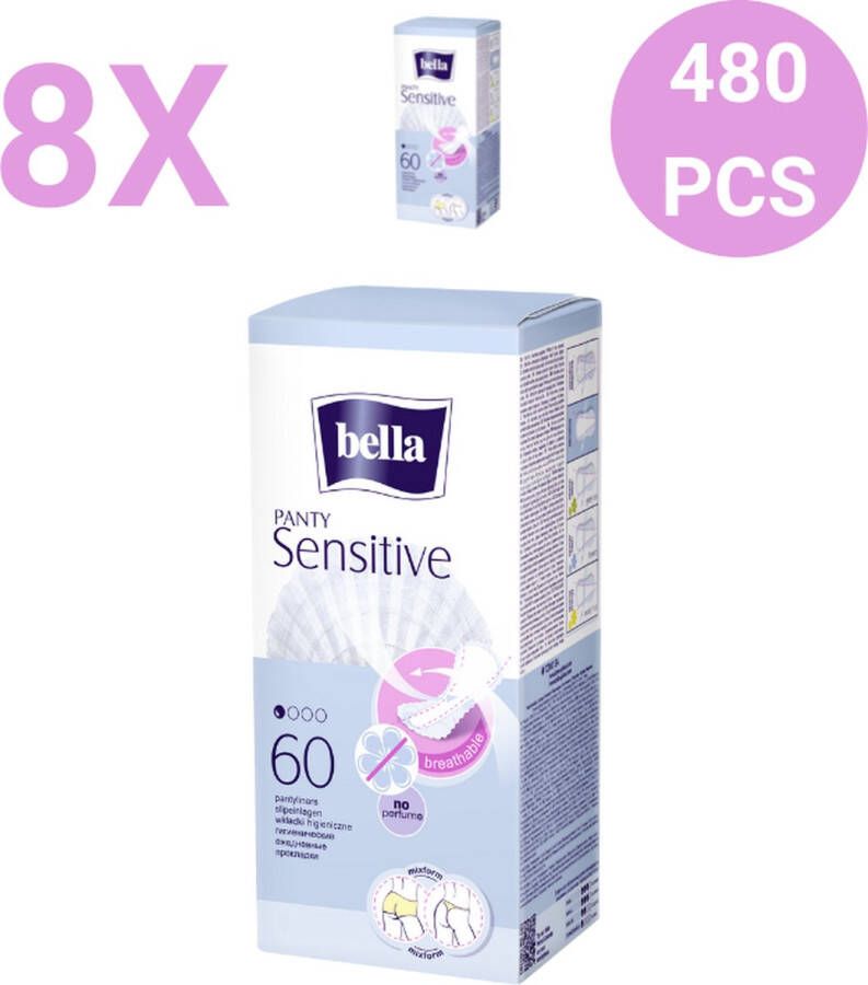 Bella Inlegkruisje Sensitive (60 stuks per pak) pak van 8 ultradun zacht non-woven voordeelpakket Voordeelverpakking- 480 stucks