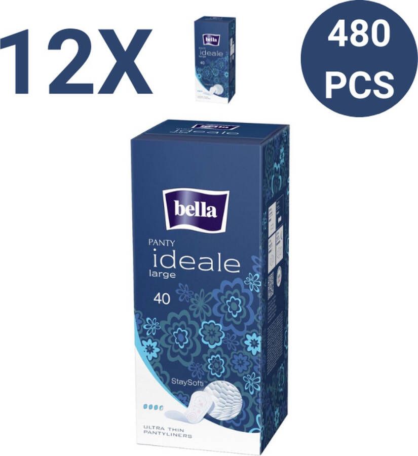 Bella Inlegkruisjes Ideale Large Ulta Dunne Inlegkruisjes (40 stuks per verpakking) pak van 12 ultradun 24 uur bescherming voordeelpakket Voordeelverpakking 480 stucks