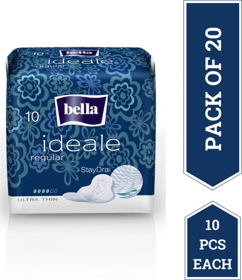 Bella maandverband Ideale Ultra Thin Regular (10 Stuks per verpakking) pak van 20 Voordeelverpakking 200 stucks