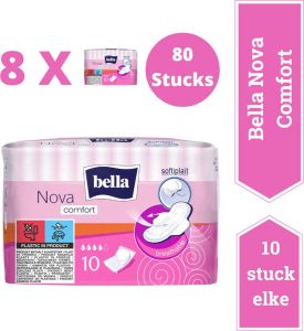 Bella Maandverband Nova Comfort (10 stuksin 1 pak) pak van 8 combo softiplait ademend met vleugels Hoogwaardige kwaliteit Voordeelverpakking- 80 stucks
