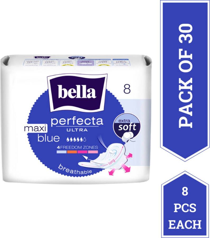 Bella Maandverband Perfecta Ultra Maxi Blauw (8 stuks per verpakking) pak van 30 Voordeelverpakking 240 stucks