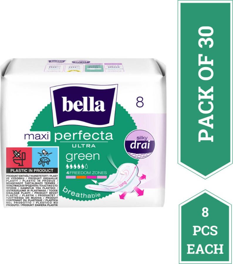 Bella Maandverband Perfecta Ultra Maxi Groen (8 stuks per verpakking) pak van 30 Voordeelverpakking- 240 stucks
