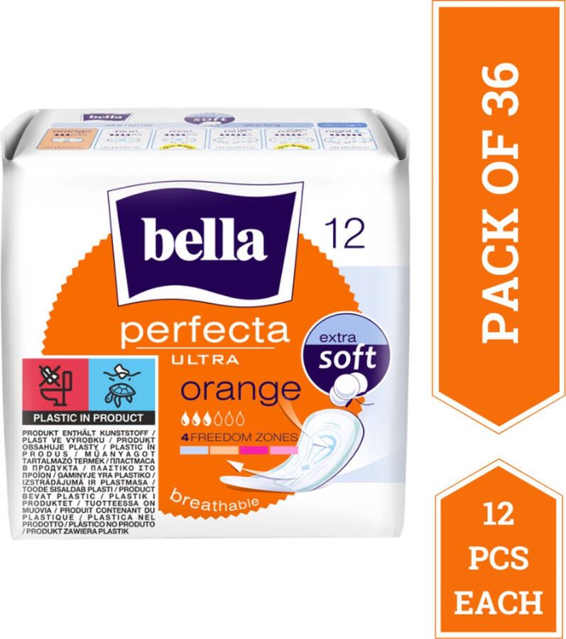 Bella Maandverband Perfecta Ultra Oranje (12 stuks per verpakking) van 36 combo Voordeelverpakking- 432 stucks