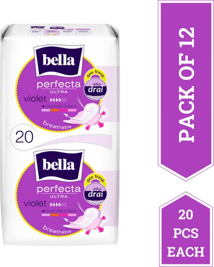 Bella Maandverband Perfecta Ultra Violet (20 stuks per verpakking) pak van 12 Voordeelverpakking 240 stucks