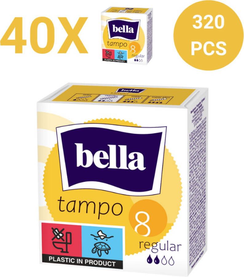 Bella Tampo Normaal (8 stuks Per Pak) pak van 40 Tampons zonder applicator veilig touwtje waarde pakket Voordeelverpakking 320 stucks