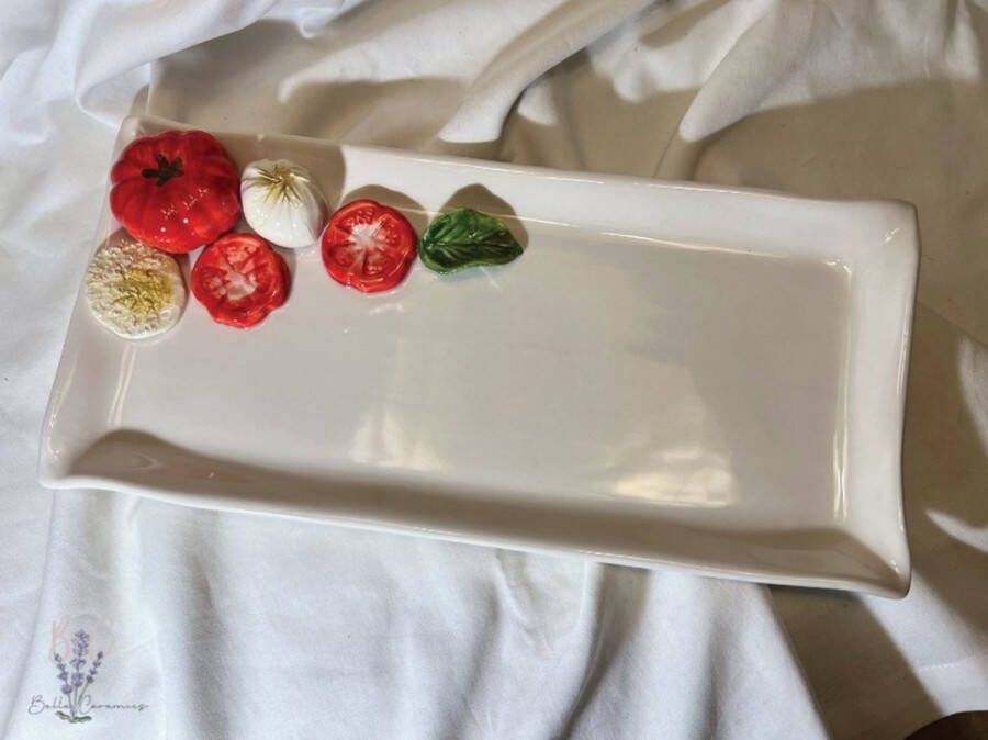 BellaCeramics 1000 bord mozzarella Italië medium servet bord tomaat Italiaans keramiek servies 34 5 x 16 cm h 2 cm