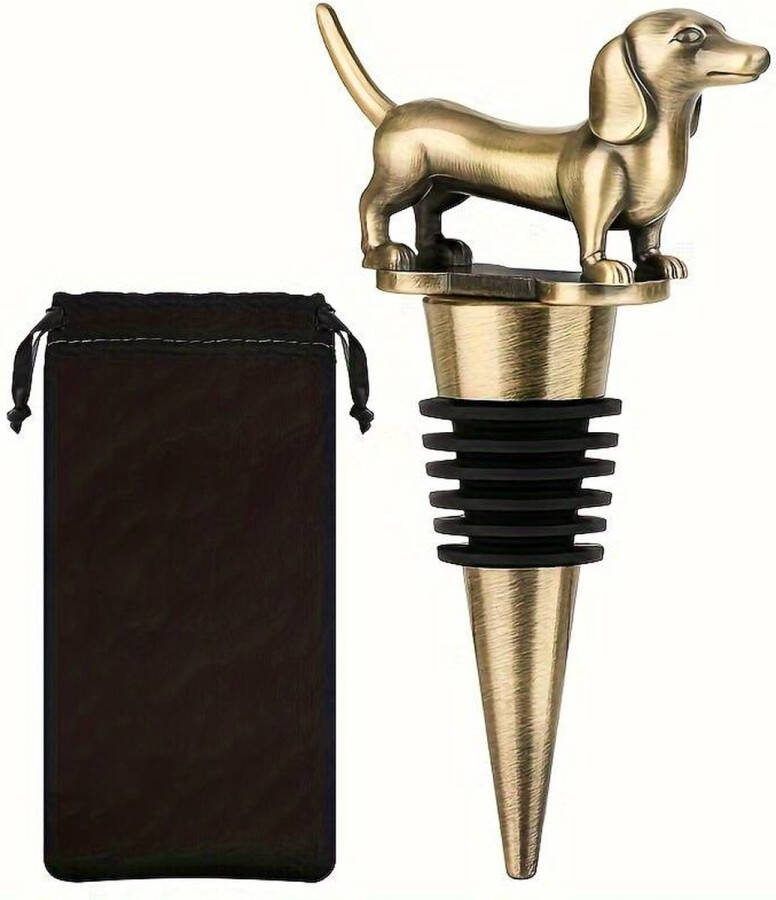 BellaCeramics Teckel wijnstopper wijnafsluiter |wijnkurk wijnstop hond wijnaccessoires goud 6 0 x 1 4 cm H 9 3