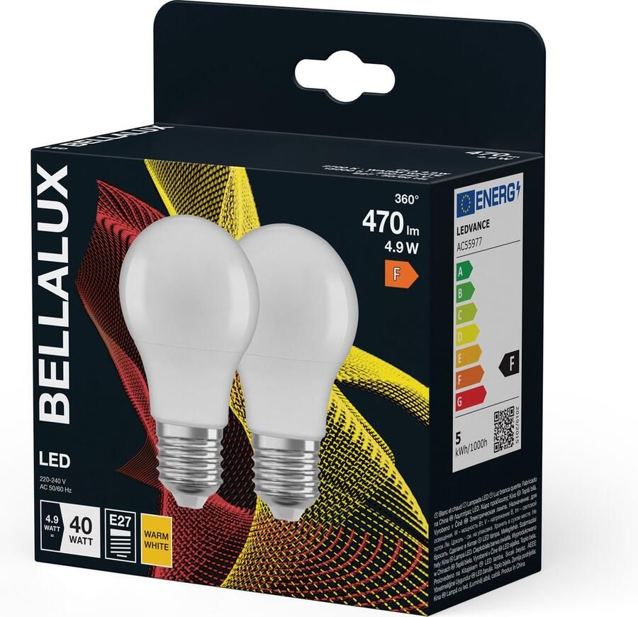 Bellalux LED lamp E27 lampvoet Warm wit (27-K) Mat Bolvorm Vervanging voor conventionele 4-W gloeilamp Dubbelpak