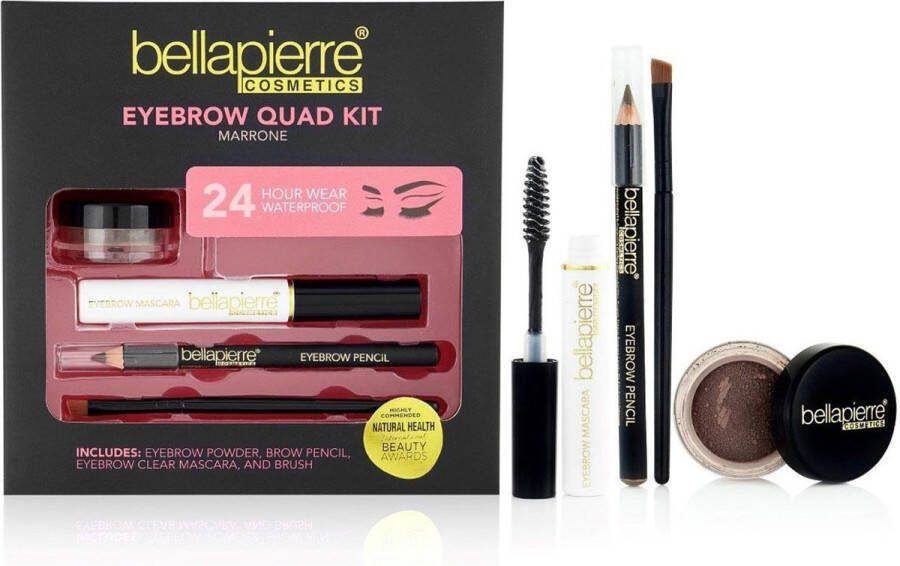 Bellapierre cosmetics Bellapierre Eyebrow quad Kit potlood- poeder Wenkbrauw gelmascara- penseel Mineral Makeup kit