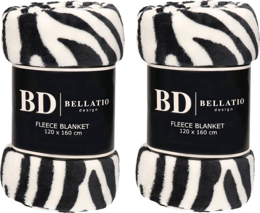 Bellatio Design 2x Fleece plaid deken kleedje zebra print 120 x 160 cm Zeer zachte coral fluffy teddy fleece Warme plaids dekens