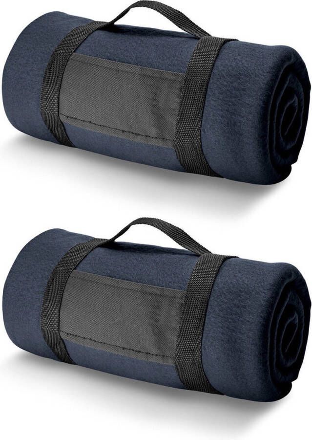 Bellatio Design 3x Fleece dekens plaids navy met afneembaar handvat 150 x 120 cm Fleecedekens Woonaccessoires
