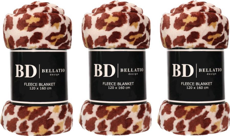 Bellatio Design 3x Fleece plaid deken kleedje panter print 120 x 160 cm Zeer zachte coral fluffy teddy fleece Warme plaids dekens