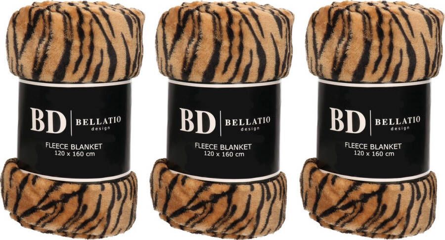 Bellatio Design 3x Fleece plaid deken kleedje tijger print 120 x 160 cm Zeer zachte coral fluffy teddy fleece Warme plaids dekens