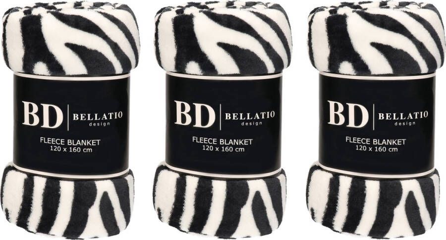 Bellatio Design 3x Fleece plaid deken kleedje zebra print 120 x 160 cm Zeer zachte coral fluffy teddy fleece Warme plaids dekens