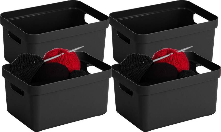 Merkloos Sans marque 4x stuks zwarte opbergboxen opbergdozen opbergmanden kunststof 5 liter opbergen manden dozen bakken opbergers