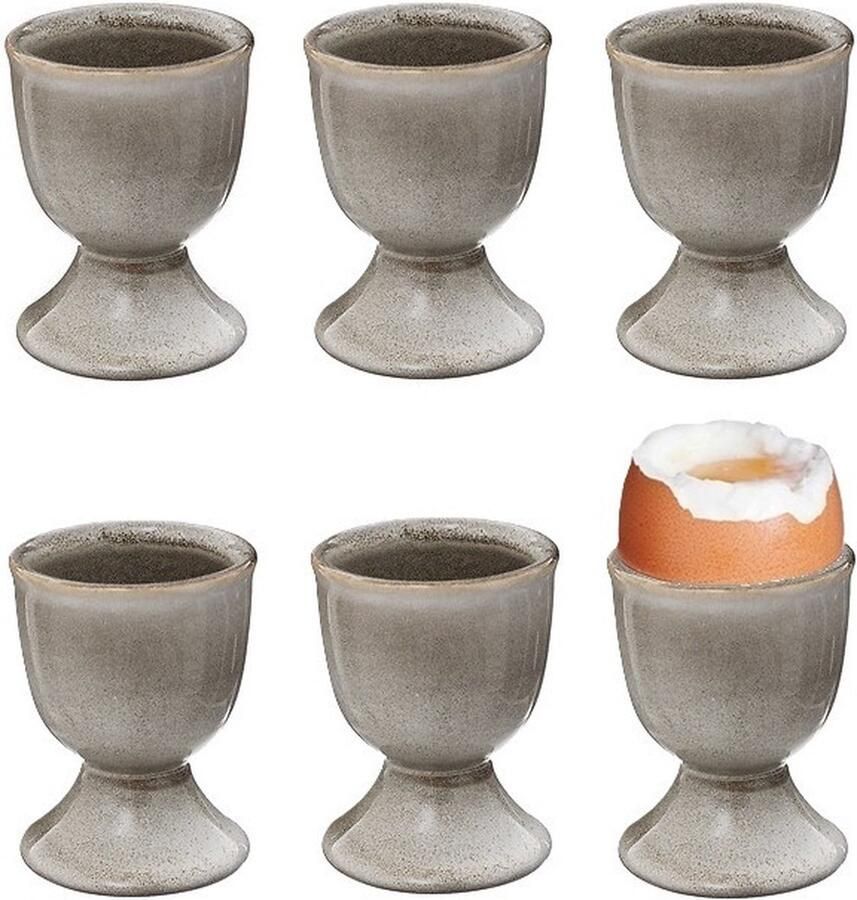 Bellatio Design Eierdopjes Glaze set van 6x keramiek taupe 5x7 cm voor ontbijt brunch pasen