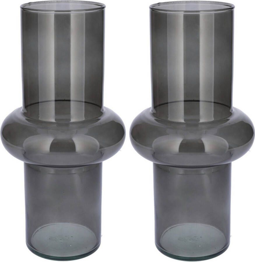 Bellatio Design Bloemenvaas 2x grijs transparant gerecycled glas D15 x H31 cm Vazen