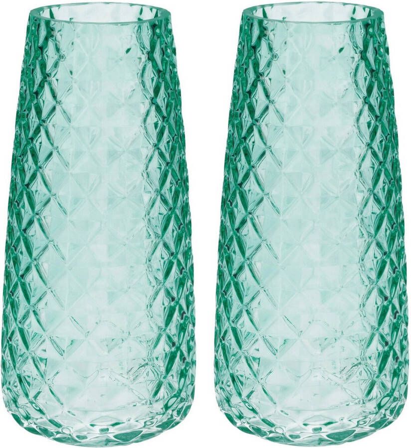 Bellatio Design Bloemenvaas 2x groen transparant glas D10 x H21 cm Vazen