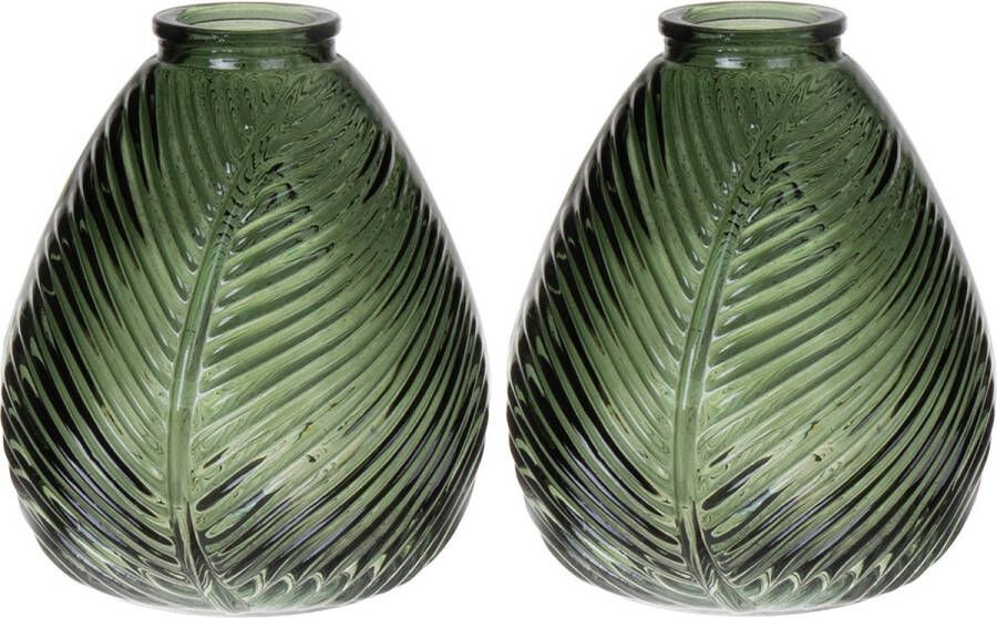 Bellatio Design Bloemenvaas 2x groen transparant glas D14 x H16 cm Vazen
