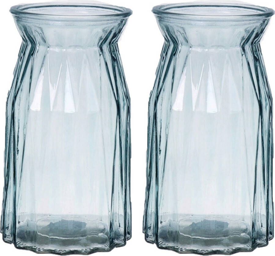 Bellatio Design Bloemenvaas 2x helder blauw transparant glas D12 x H20 cm Vazen