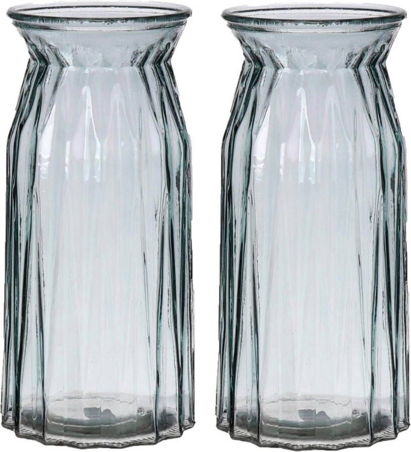 Bellatio Design Bloemenvaas 2x helder blauw transparant glas D12 x H24 cm vaas
