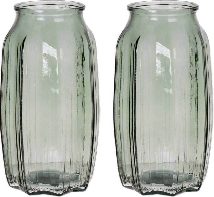 Bellatio Design Bloemenvaas 2x lichtgroen transparant glas D12 x H22 cm vaas
