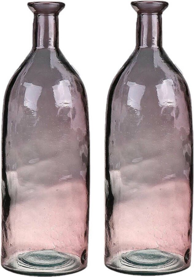 Bellatio Design Bloemenvaas 2x oud roze transparant gerecycled glas D12 x H35 cm Vazen
