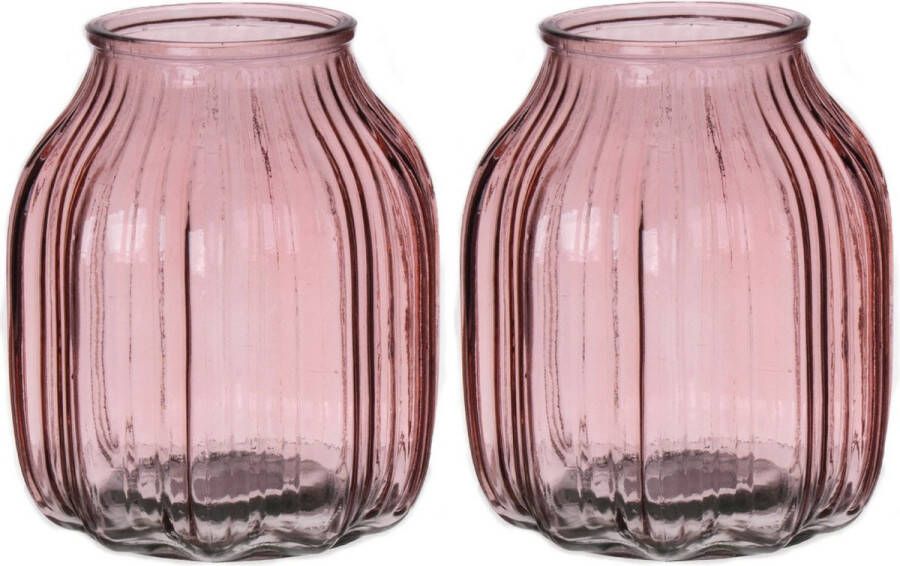 Bellatio Design Bloemenvaas 2x oudroze transparant glas D14 x H16 cm vaas