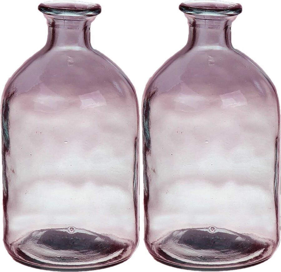 Bellatio Design Bloemenvaas 2x paars transparant gerecycled glas D11 x H21 cm Vazen