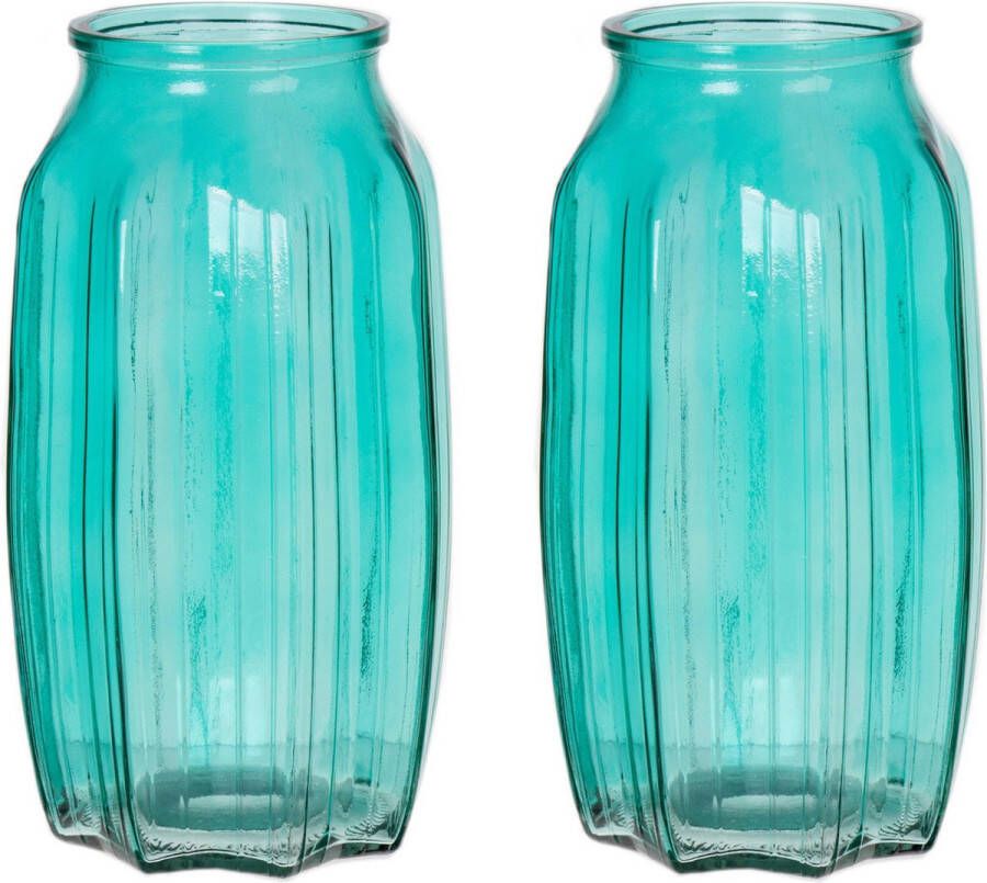 Bellatio Design Bloemenvaas 2x turqouise blauw transparant glas D12 x H22 cm vaas