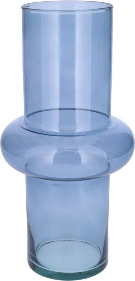 Bellatio Design Bloemenvaas blauw transparant gerecycled glas D15 x H31 cm vaas