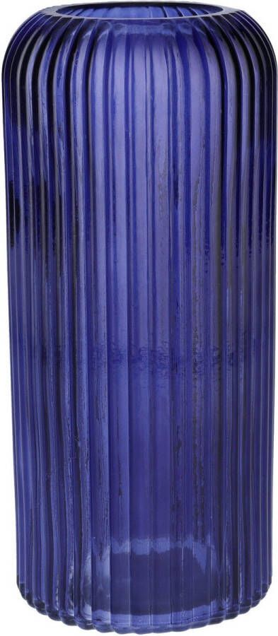 Bellatio Design Bloemenvaas donkerblauw tansparant glas D9 x H20 cm vaas