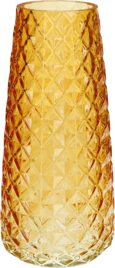 Bellatio Design Bloemenvaas geel transparant glas D10 x H21 cm vaas