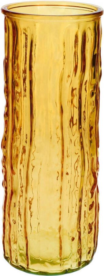Bellatio Design Bloemenvaas geel goud transparant glas D10 x H25 cm vaas
