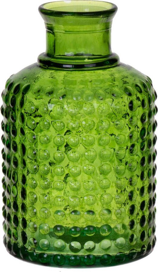 Bellatio Design Bloemenvaas -groen relief transparant glas D12 x H20 cm vaas