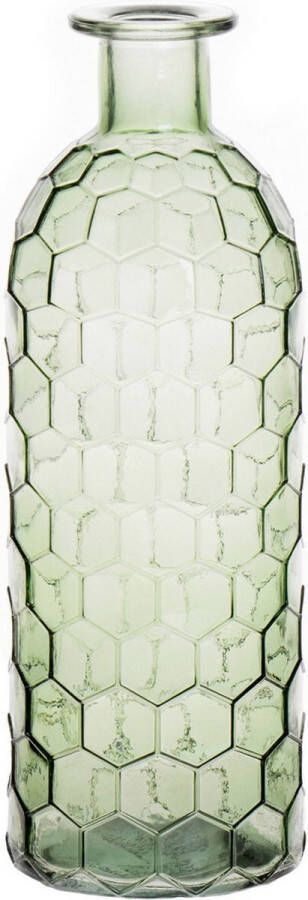 Bellatio Design Bloemenvaas groen transparant glas honingraat D7 x H20 cm vaas