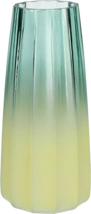 Bellatio Design Bloemenvaas groen geel glas D10 x H21 cm vaas
