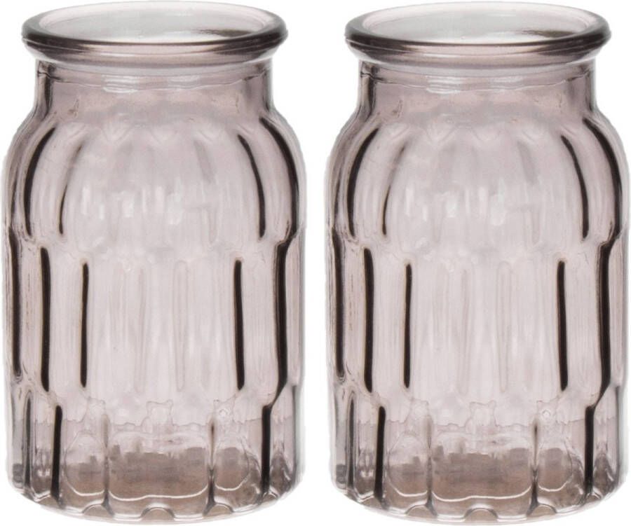 Bellatio Design Bloemenvaas set van 2x grijs transparant glas D12 x H18 cm vaas