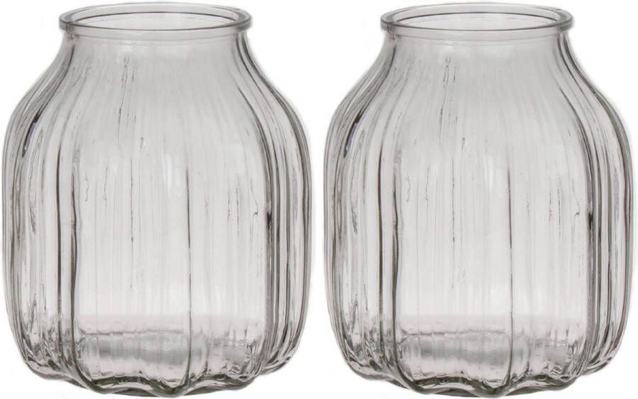 Bellatio Design Bloemenvaas klein 2x helder transparant glas D14 x H16 cm vaas
