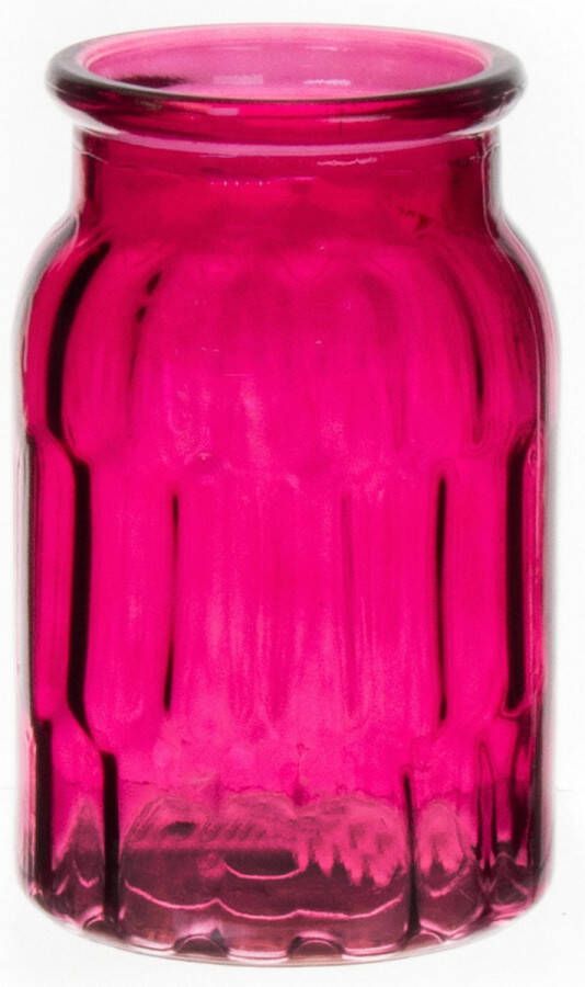 Bellatio Design Bloemenvaas klein fuchsia roze transparant glas D10 x H16 cm vaas