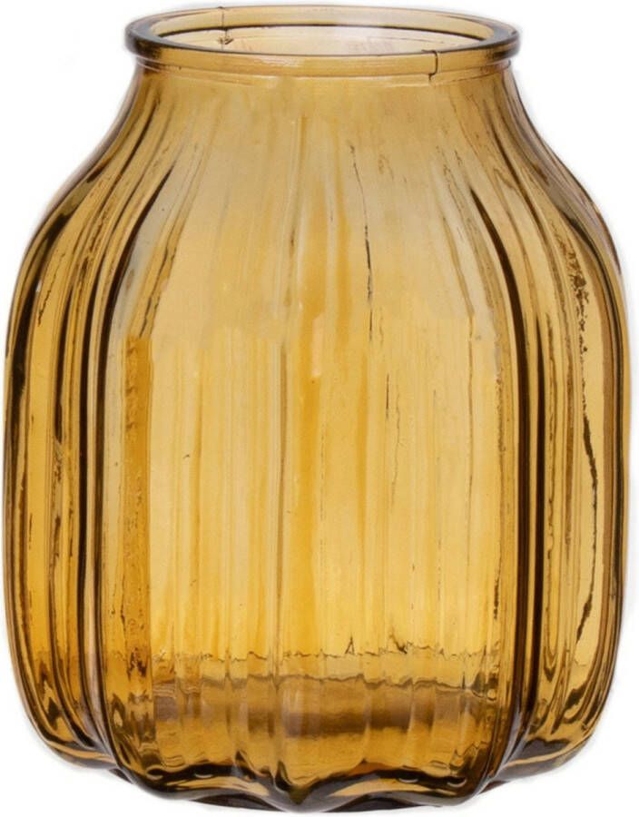 Bellatio Design Bloemenvaas klein geel transparant glas D14 x H16 cm vaas