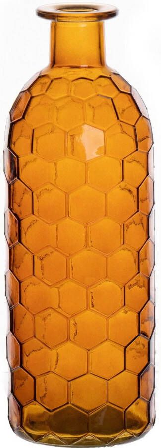 Bellatio Design Bloemenvaas oranje transparant glas honingraat D7 x H20 cm vaas