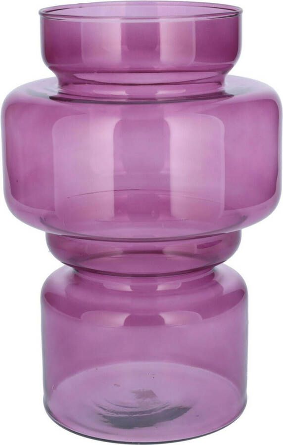 Bellatio Design Bloemenvaas paars transparant gerecycled glas D17 x H25 cm vaas