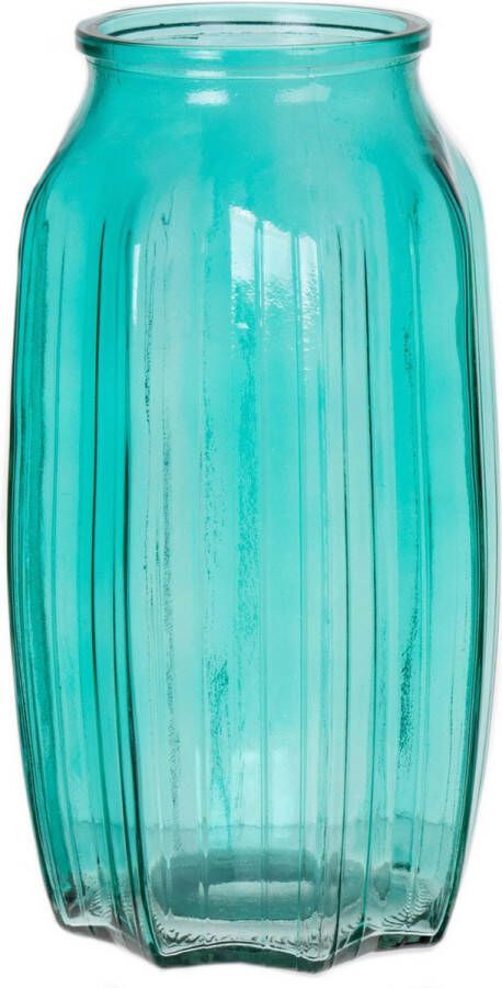 Bellatio Design Bloemenvaas turqouise blauw transparant glas D12 x H22 cm vaas