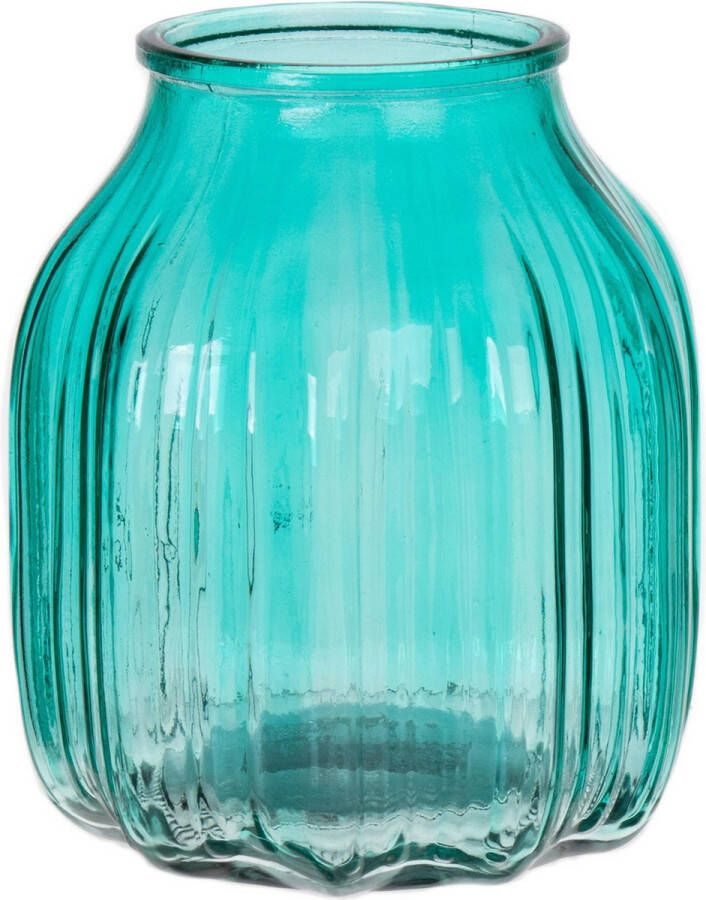 Bellatio Design Bloemenvaas turquoise blauw transparant glas D14 x H16 cm vaas